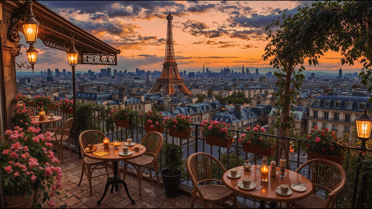 Paris Night Balcony Café ☕ Soft Bossa Nova & Relaxing Jazz Music for Reading, Deep Focus