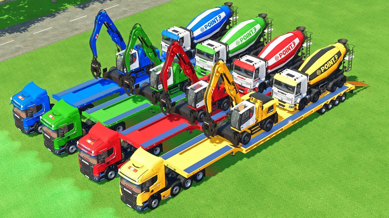 GARAGE OF COLORS - ALL TANK TRUCK, LOADER WITH DOUBLE FLATBED TRAILER TRUCK, MERCEDES - FS22