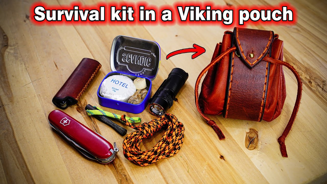 Mini Survival Kit in a Viking Leather Pouch