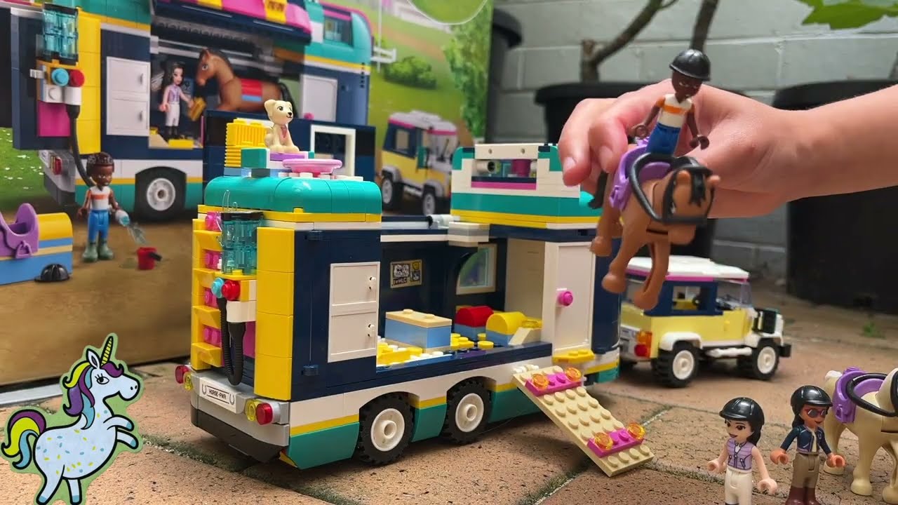 LEGO Friends horse show trailer - let's explore all the features and play with horses!
