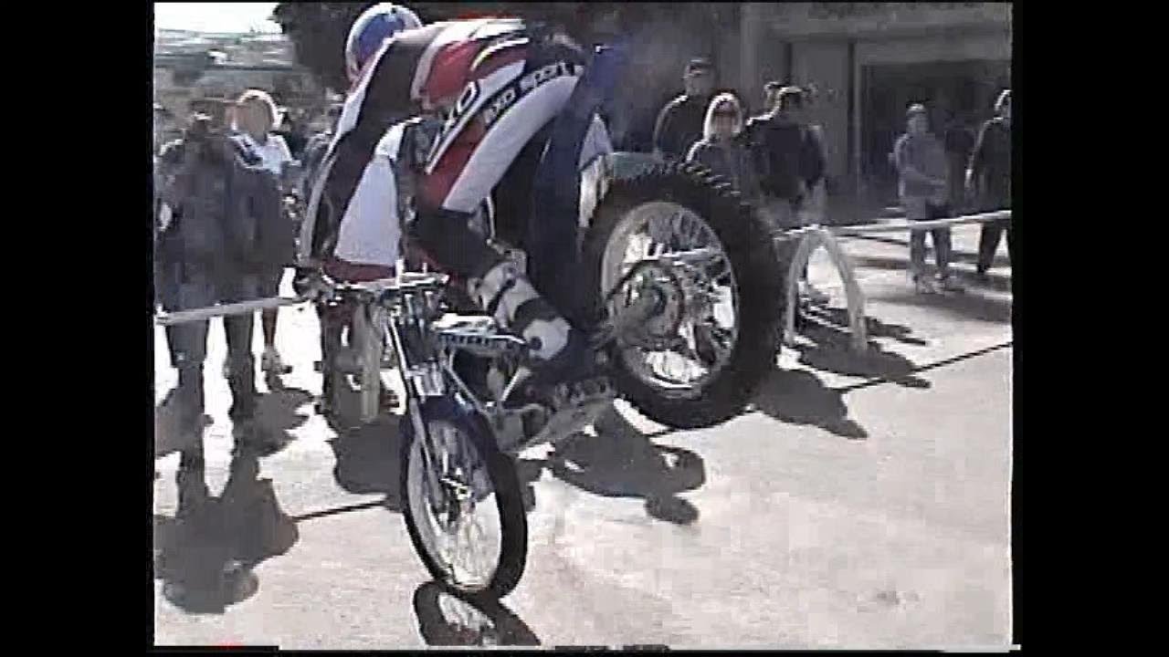 Geoff Aaron, multi-time Trials Champion and Hall of Famer, puts on a Trials skills show in Del Mar