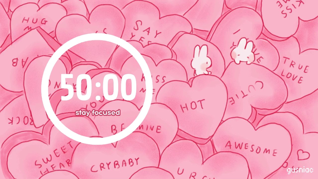 Study With Me | Pomodoro 50/10 x4 | Dreamy Valentine Music | Bunny Couple, No Mid Ads