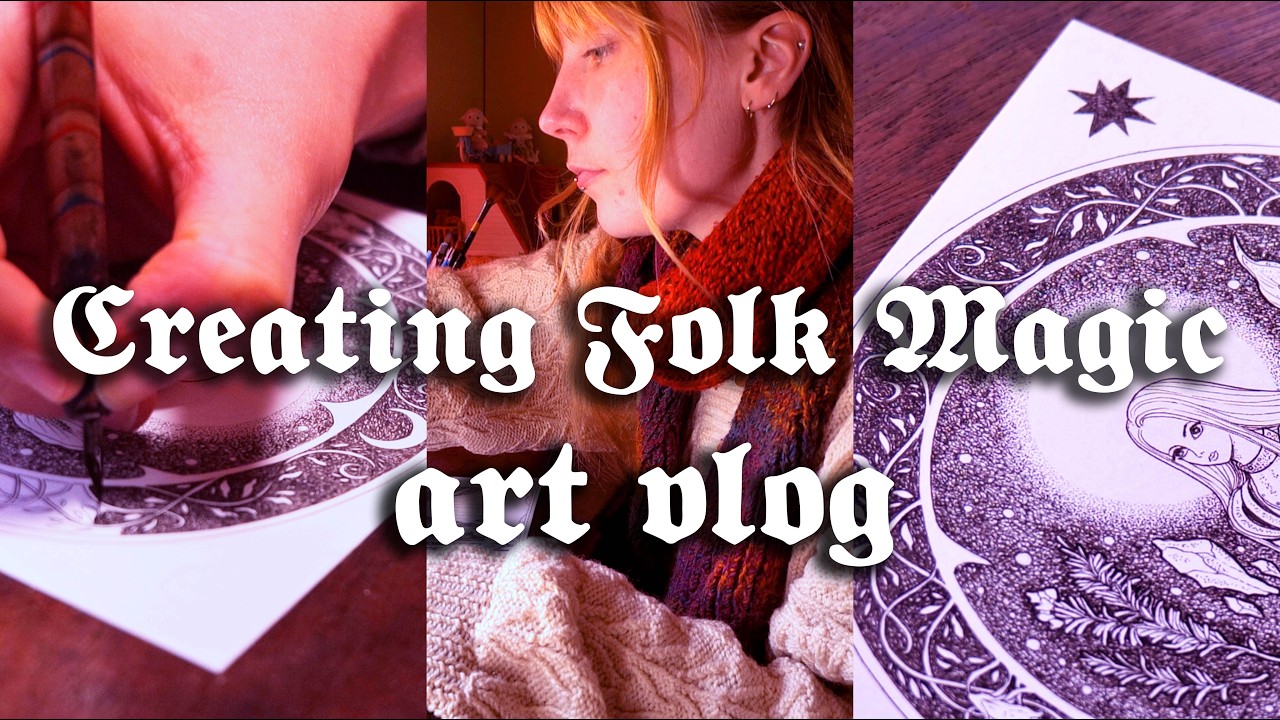 Drawing talismans and medievalcore 🗡️ Full inking process & Art Vlog 🍄