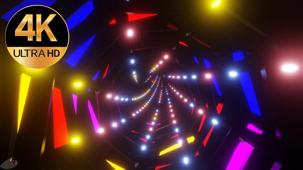 10 hour 4k TV Metallic  color Neon fast moving Led Disco Light tunnel abstract background video loop