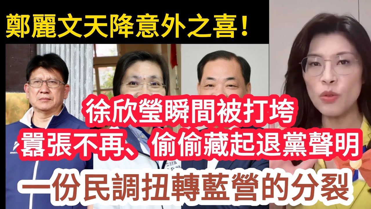 鄭麗文又獲意外之喜！一份民調扭轉藍營分裂危局，徐欣瑩瞬間被打垮，囂張不再、偷偷藏起退黨聲明。