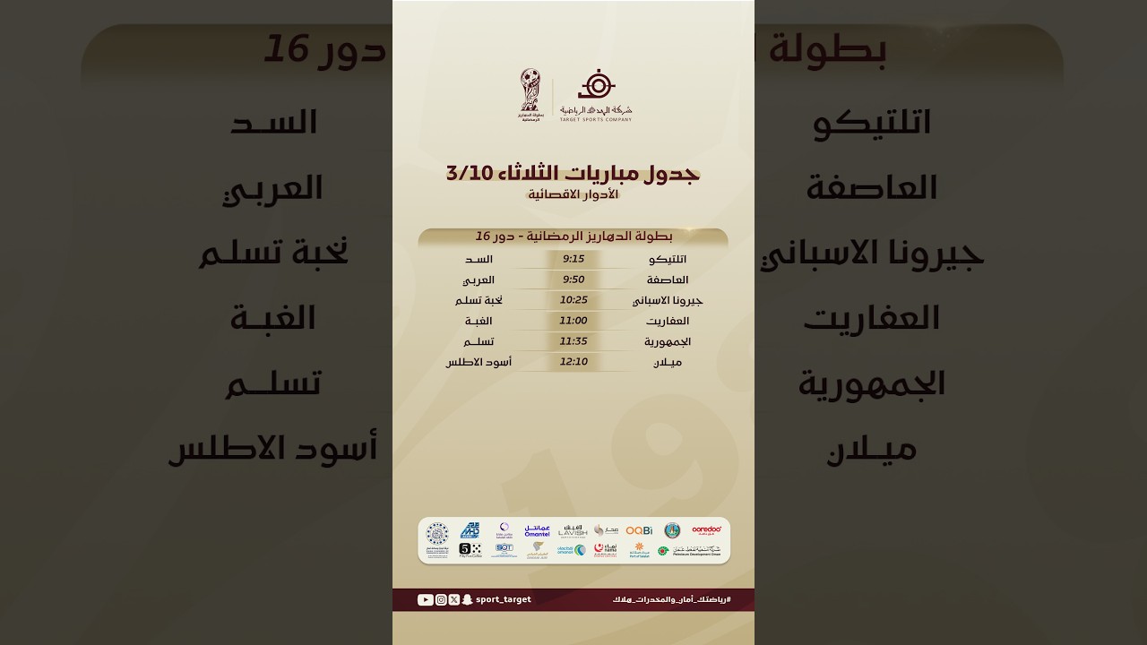 بطولة الدهاريز الرمضانية الأدوار الاقصائية يوم 10مارس 2026