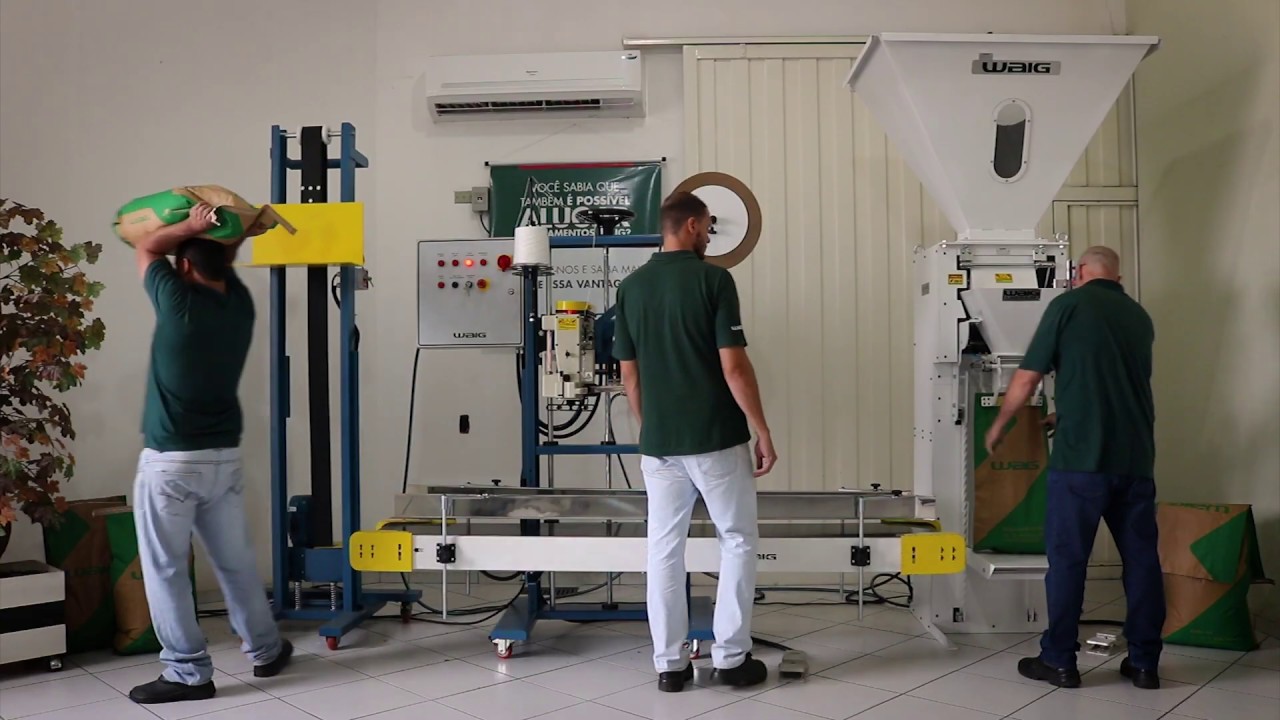 Linha de Produ&ccedil;&atilde;o com Ensacadeira Digital, Cabe&ccedil;ote de Costura Blindado e Elevador de Sacaria