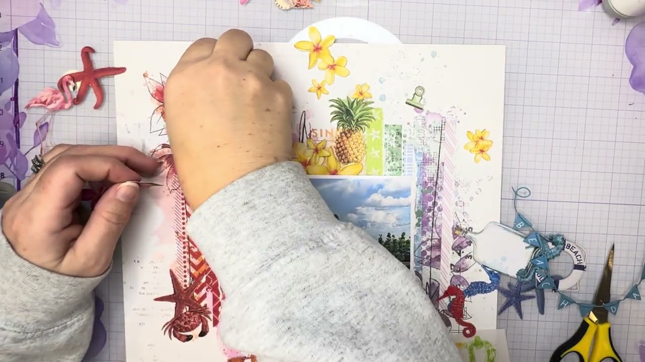 Tropical layout using branding strips and 49 & Market’s Spectrum Gardenia collection 