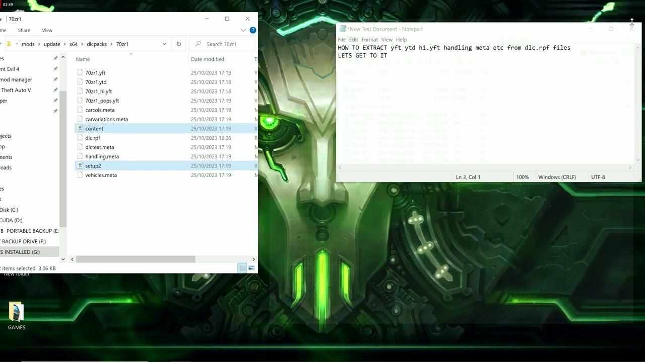 HOW TO EXTRACT yft ytd hi yft handling meta etc from dlc rpf files gta5  using openiv