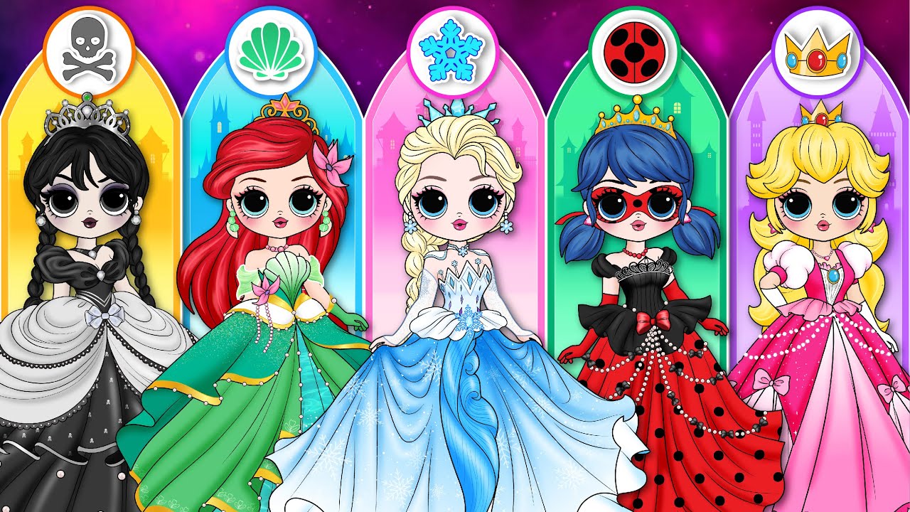 What If Elsa, Ladybug & Wednesday Glow Up Into Princess | DIY Fashion Paper Dolls
