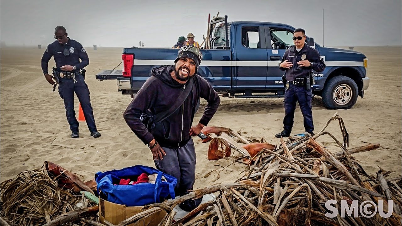 Police Officers Keep Watch During Venice Beach Cleanup