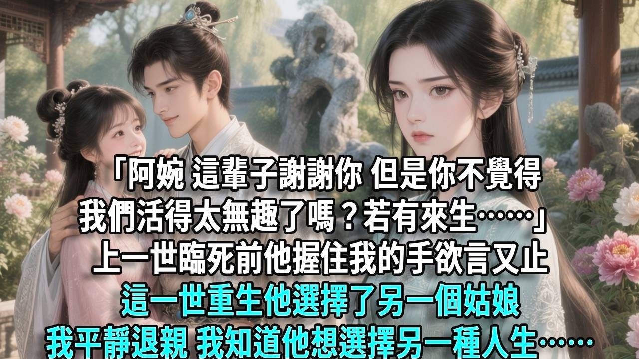「阿婉，這輩子謝謝你，但是你不覺得我們活得太無趣了嗎？有來生……」上一世臨死前他握住我的手欲言又止，這一世重生他選擇了另一個姑娘，我沒哭沒鬧，平靜退親，我意識到他想選擇另一種人生……