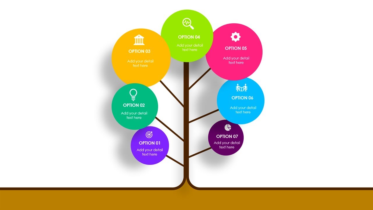 Animated Tree Diagram with 6 Circular Options Slide in PowerPoint