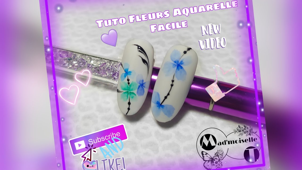 🌺Fleurs Aquarelle Super Facile 🌺 #nailart #aquarelle🌺
