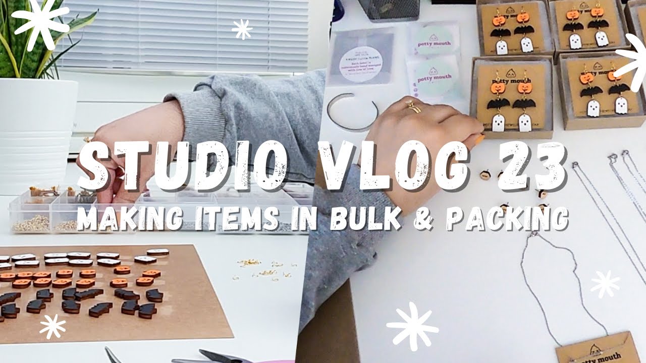 studio vlog 23 - making/packing (halloween) jewelry, plant shopping, chats + small business problems