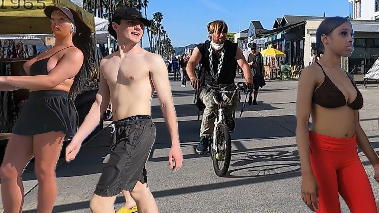 Venice Beach Weekend Tour - Warm Day, los of people