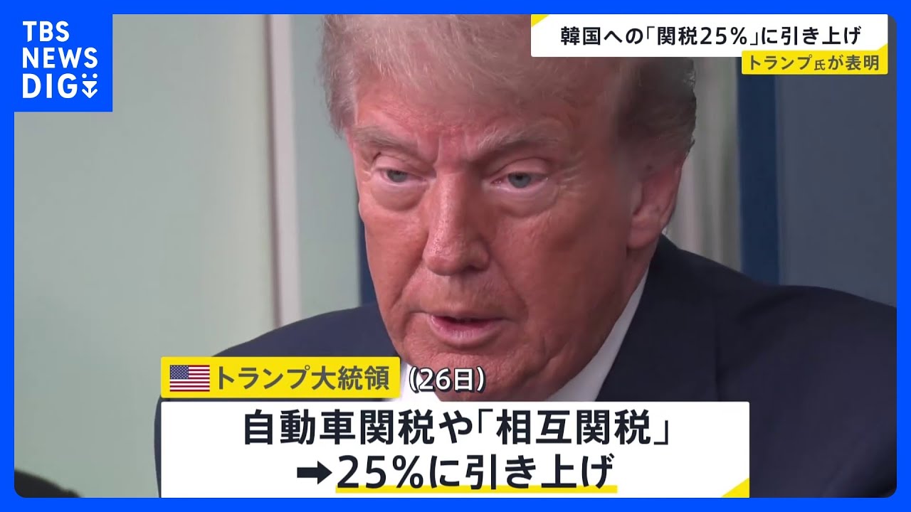 トランプ大統領&nbsp;韓国への関税25％に引き上げると表明　韓国政府は担当閣僚をアメリカに派遣する方針｜TBS&nbsp;NEWS&nbsp;DIG