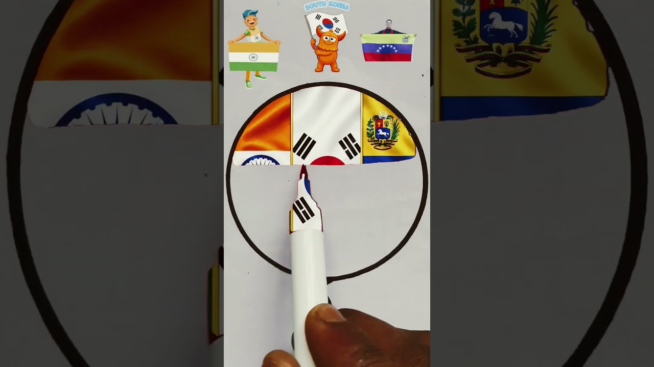 🇮🇳+🇰🇷+🇻🇪flag Drawing Independence day #shorts #art #drawing