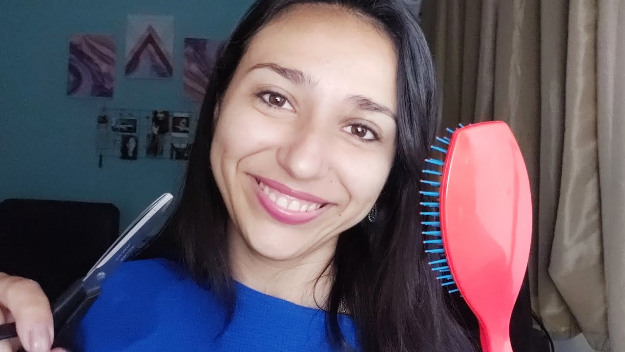 ASMR CORTANDO SEU CABELO (SOM de escova, líquido, tesoura, spray)