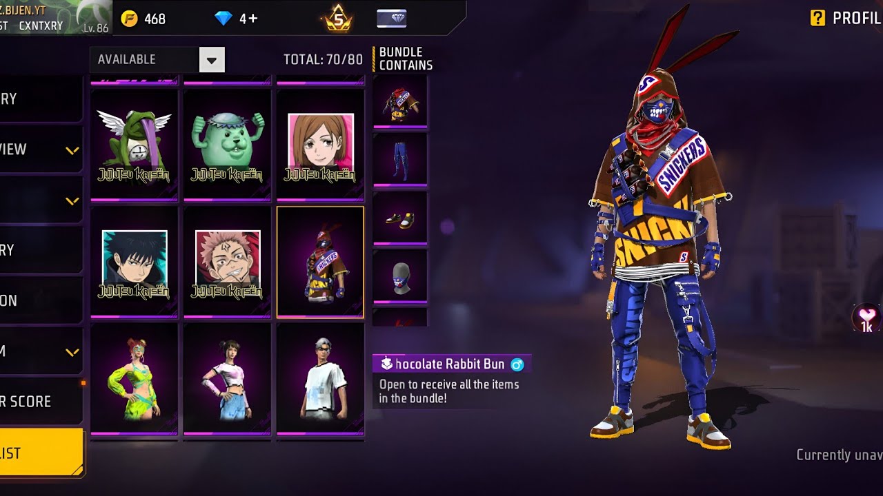 New OB52 Wishlist 😱☠️ Free Fire x Jujutsu Kaisen, Snickers, Valentines Day, Panther & Booyah Day
