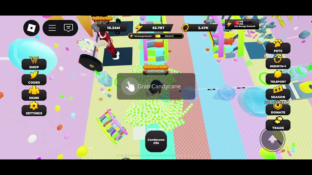 IN TODAYS VIDEO I AM DOING 20M STRENGTH ONLY IN CANDY LAND! #strongmansimulator #roblox #games