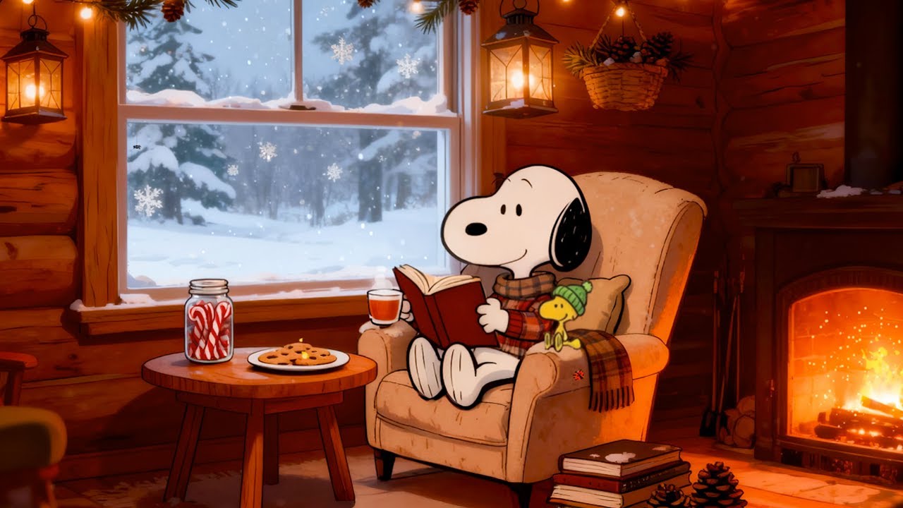 Peaceful Winter Cabin with Snoopy ❄️🔥 | Book Reading, Snowy Window & Relaxing Lofi Mood