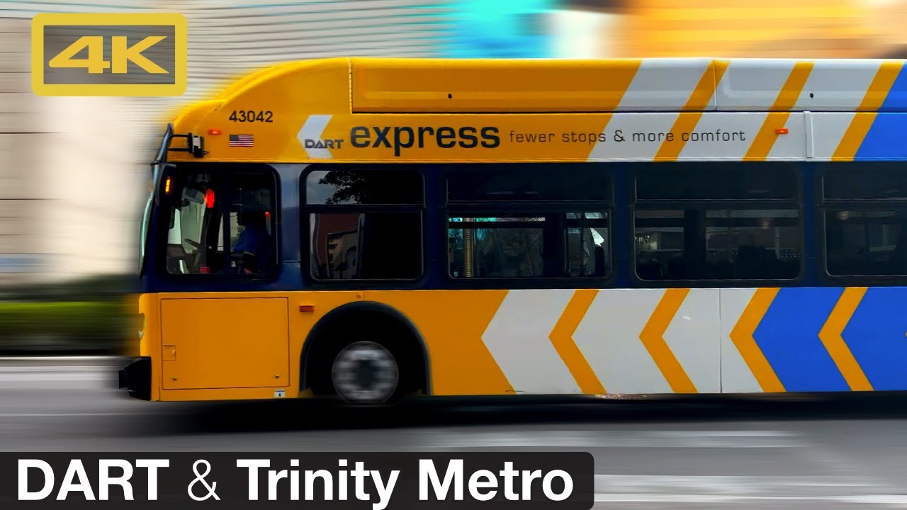 Dallas DART and Fort Worth Trinity Metro Buses and Trains in Action, 4K