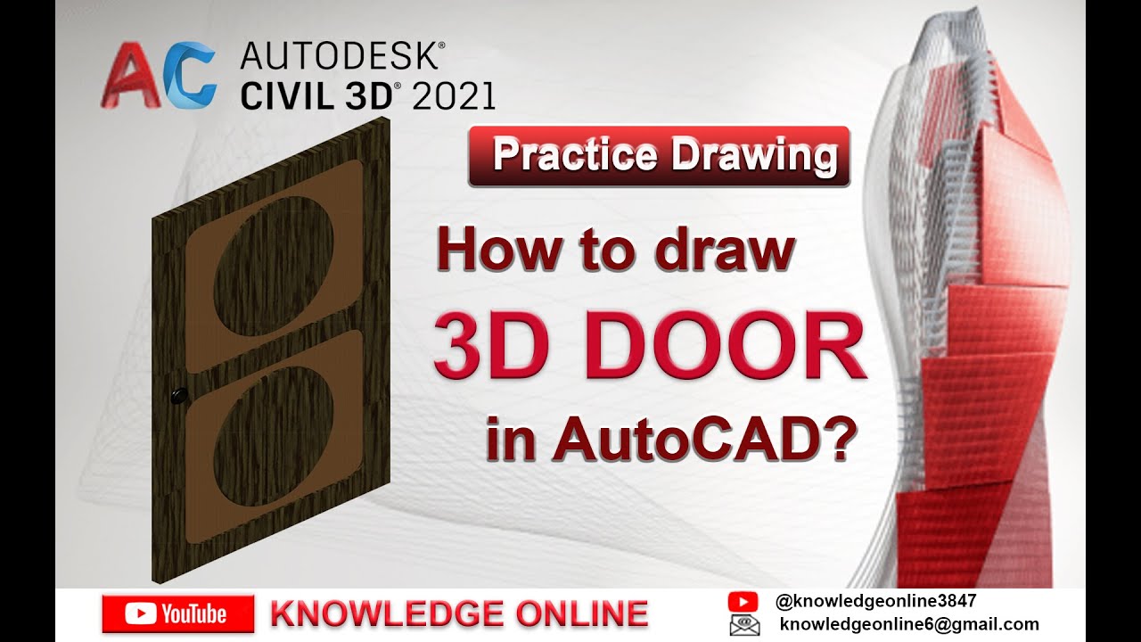 How to draw 3D Door in AutoCAD? Basic Civil 3D Modeling drawing practice for beginners in Urdu/Hindi