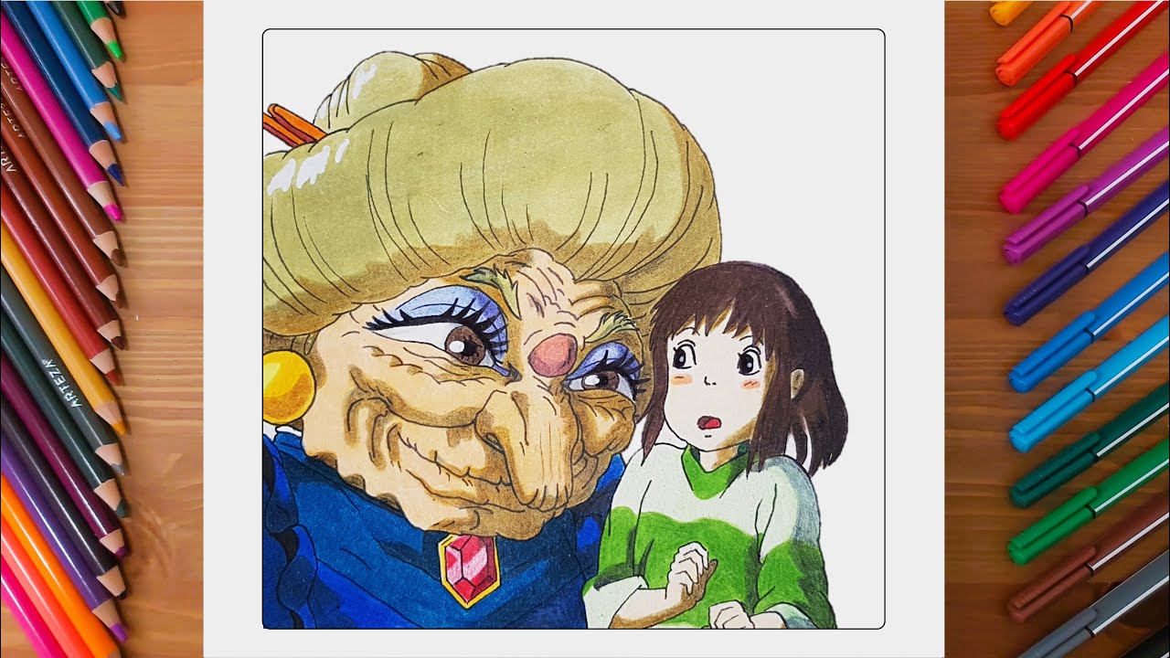 Drawing Yubaba and Chihiro in Spirited Away, Studio Ghibli - Colored Pencils | ChromaSketch