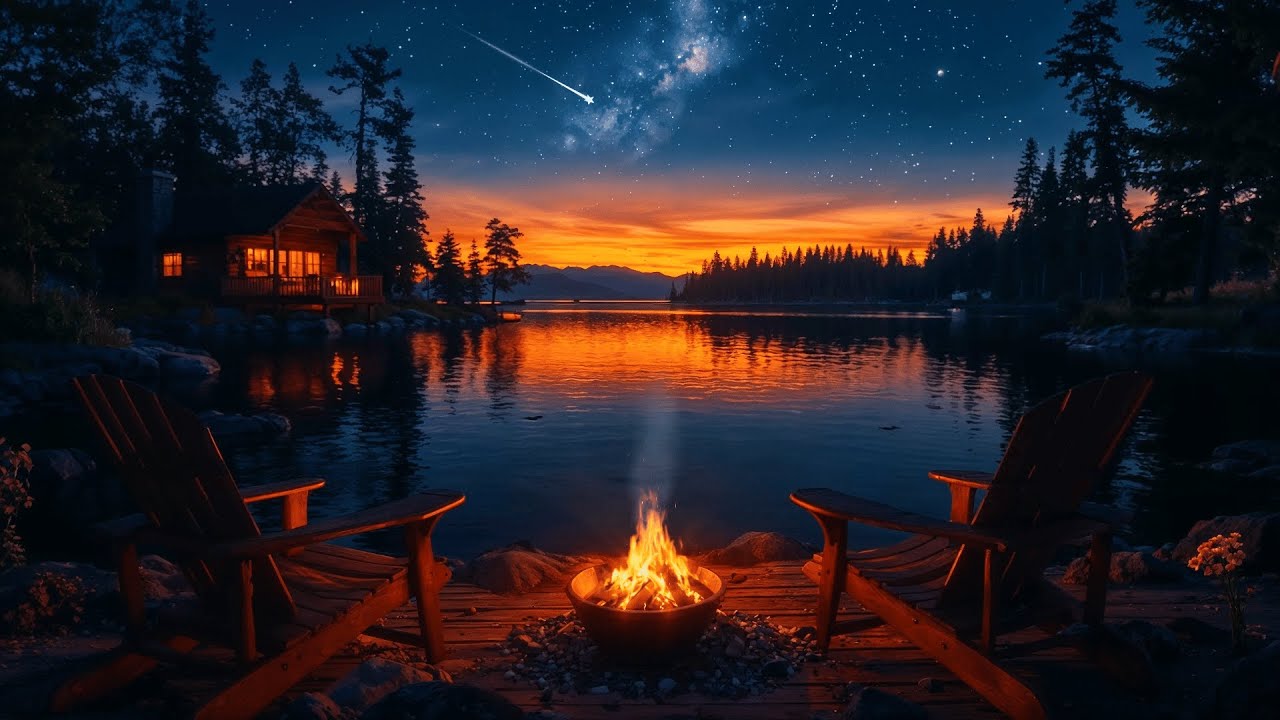 Relax Like Never Before &ndash; Peaceful Lake Views & Night Campfire, Water Sounds Ambience