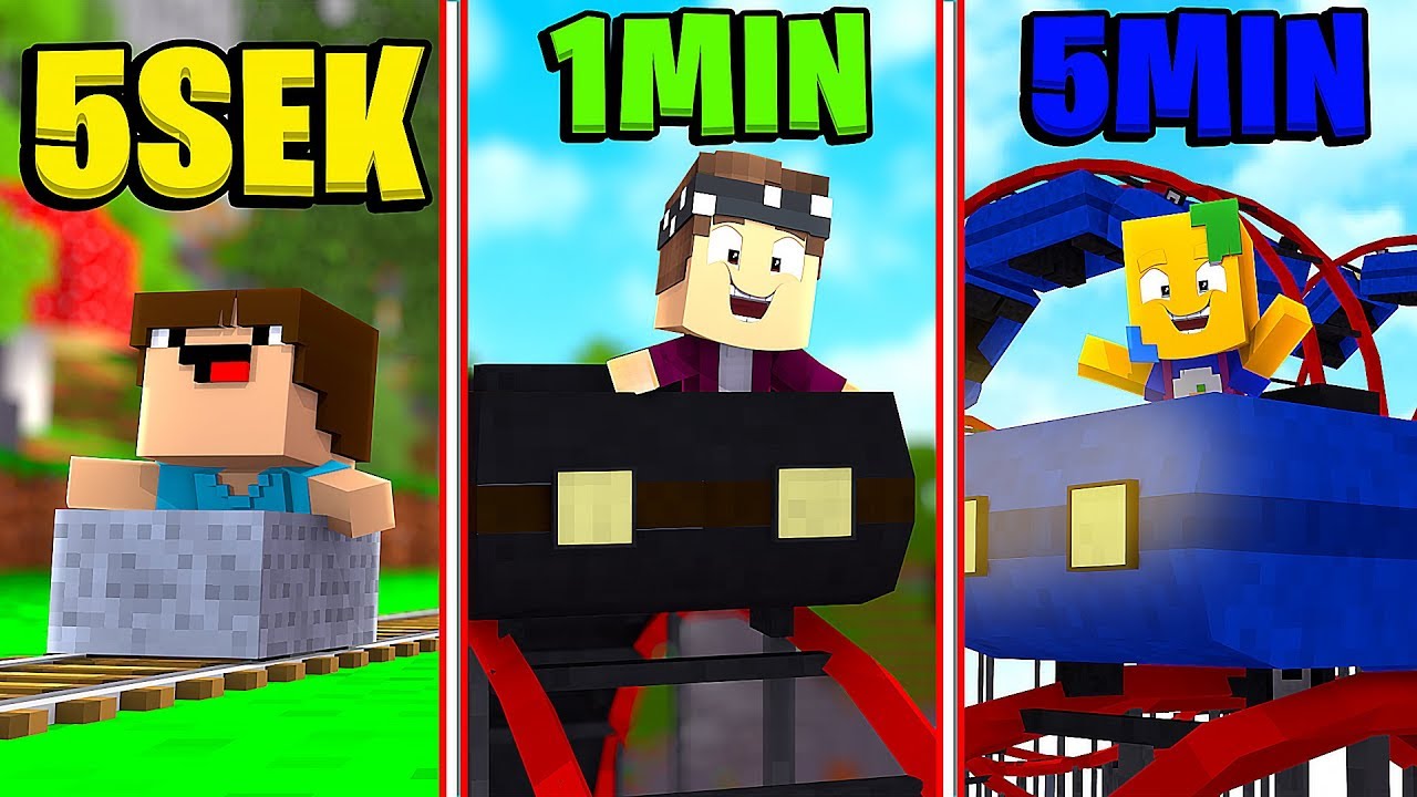 ACHTERBAHN BAUEN IN 5 SEKUNDEN, 1 MINUTE UND 5 MINUTEN IN MINECRAFT!