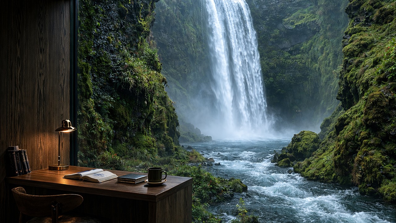Waterfall Cave Window Piano for Study & Sleep (3 Hours) | 동굴 속 폭포 창가 피아노 3시간