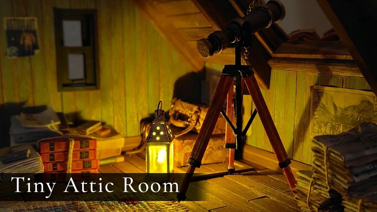 Miniature Ambience – Gentle Night Sounds and Soft Lights 🌙 | Tiny Attic Room｜【てのひらミニチュア】虫の声と灯りの静かな夜