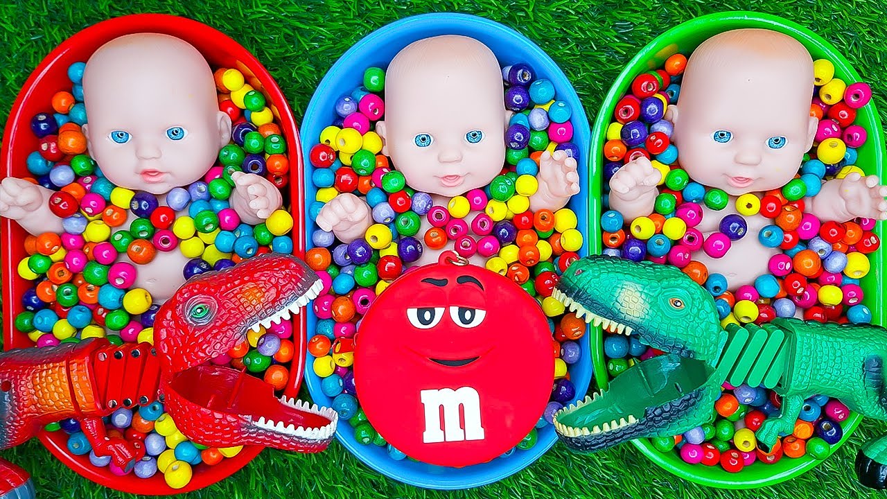 Full of 3 Rainbow BathTubs Candy with M&M's & Magic Slime Cutting Video #00