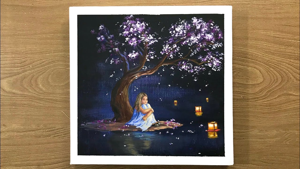 Sad Teen Girl under Cherry Blossom/ Draw with Baha #30