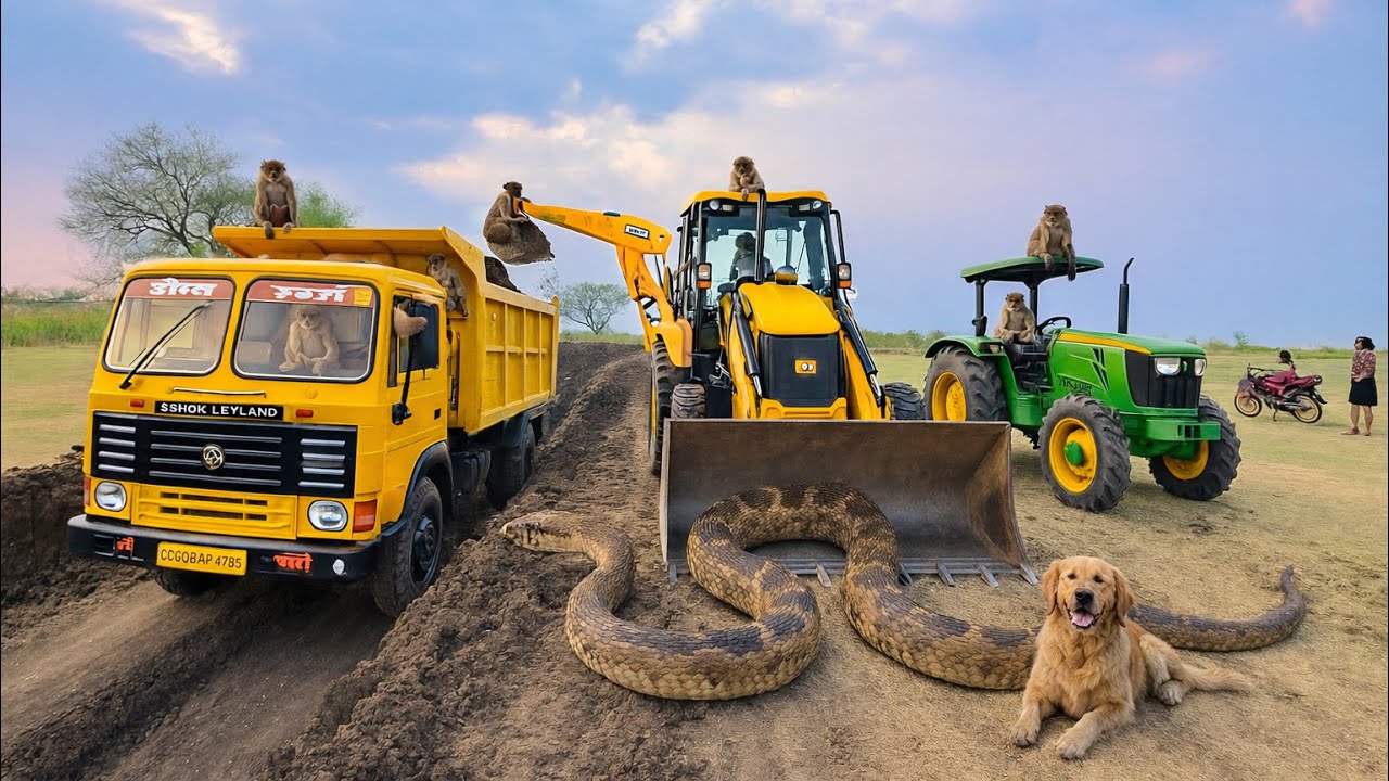 JCB Backhoe Loader Working | Tata Truck Mud Loading | Heavy Machine Work Video