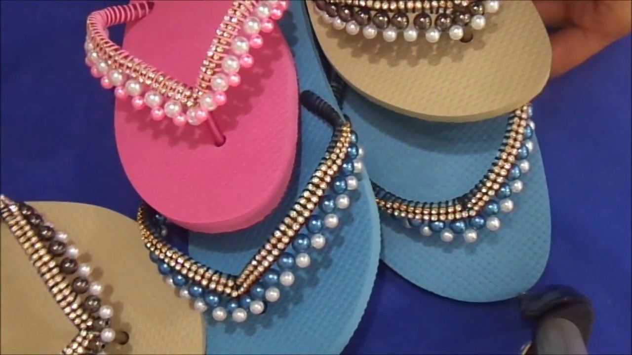 sandália decorada com strass e pérolas muito fácil tutorial cida reis