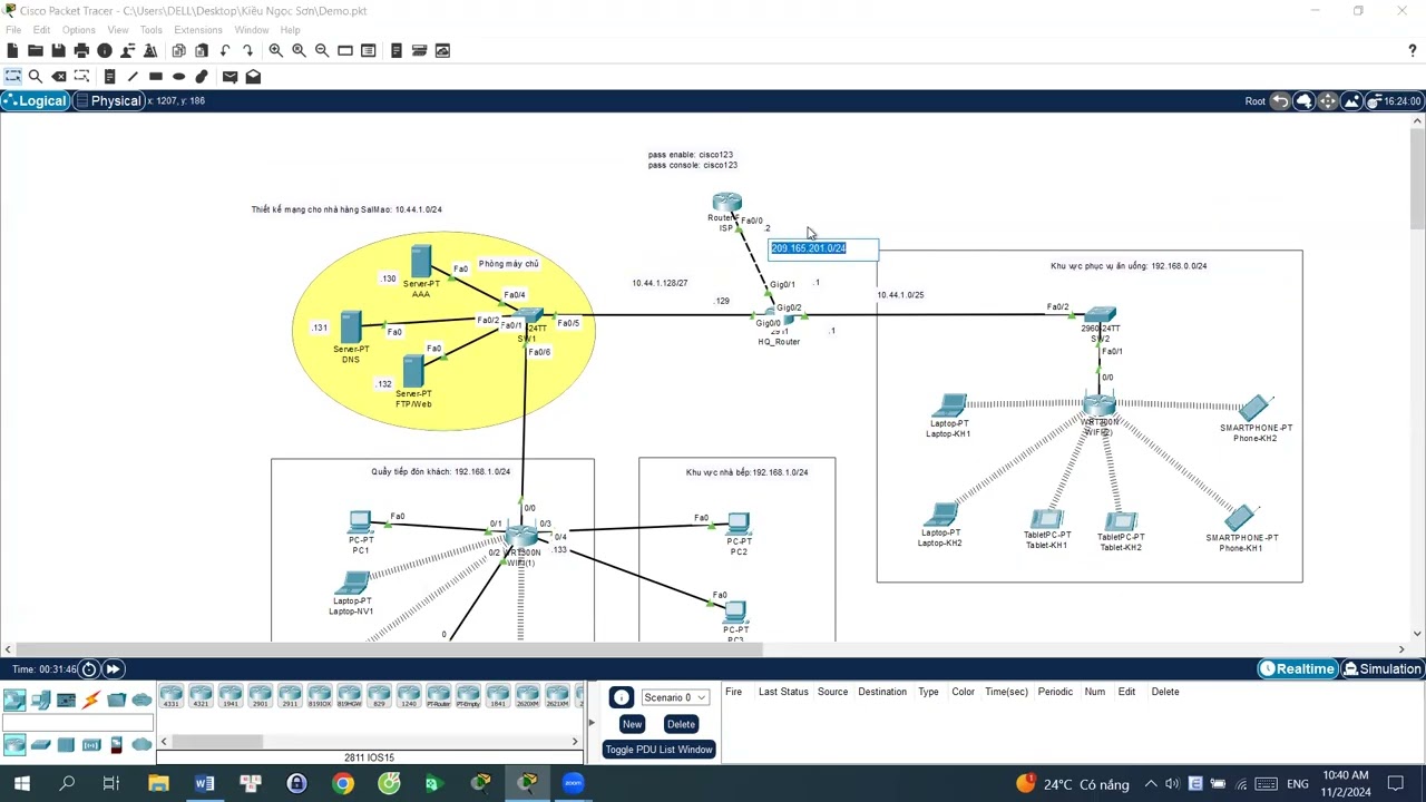 Demo báo cáo thiết kế mạng cho nhà hàng SALMAO | Cisco Packet Tracer