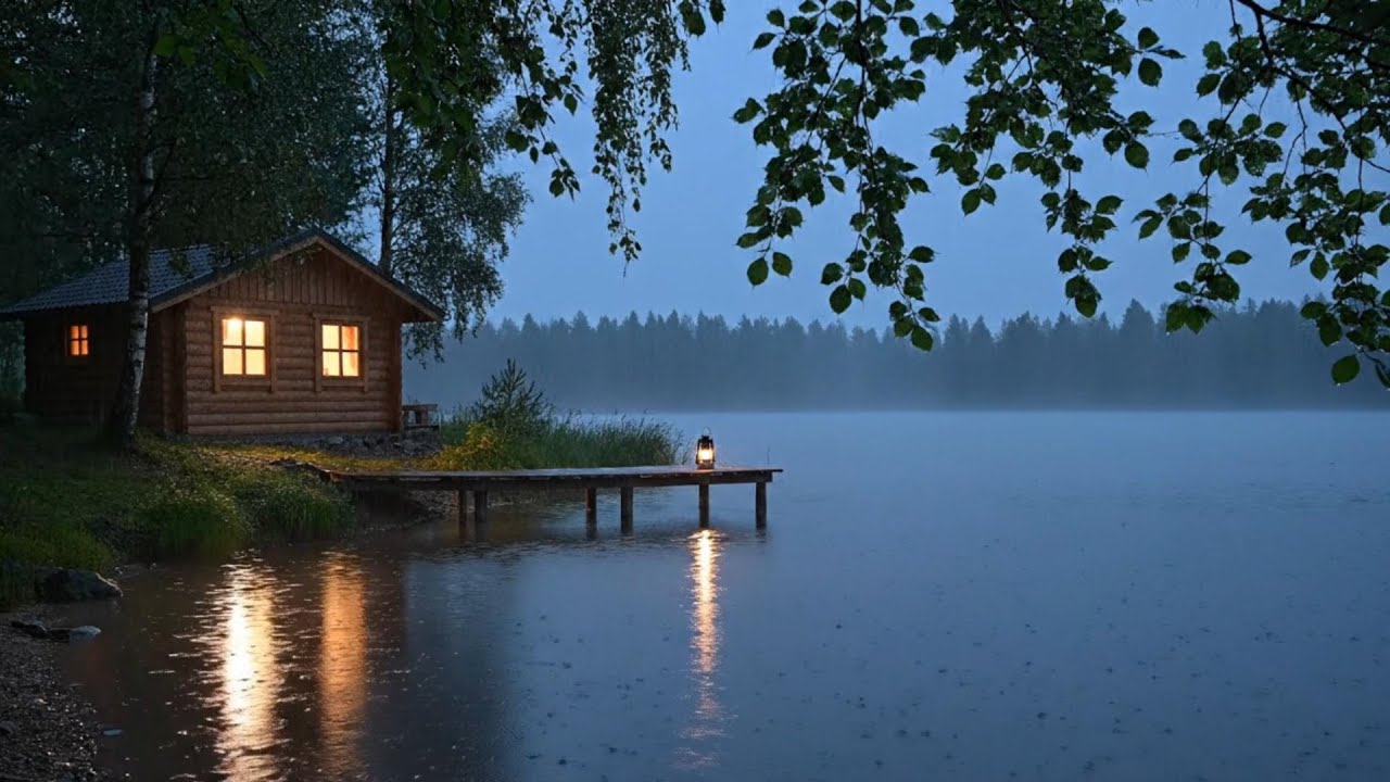 Quiet Lake Rain at Night 🌙 Cozy Cabin Ambience for Deep Sleep