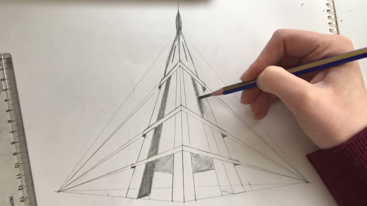 Üç Kaçışlı Perspektif Çizim / Perspektif Kule Çizimi