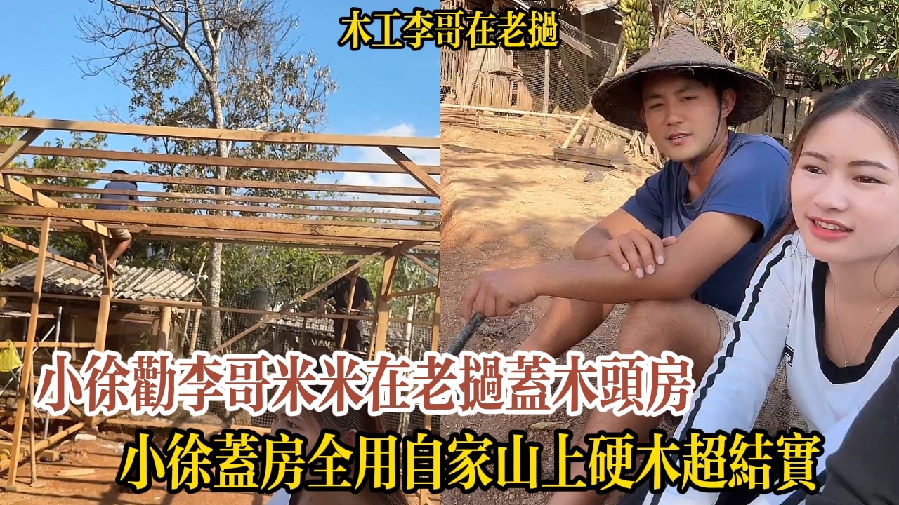 小徐勸李哥米米在老撾蓋木頭房，小徐蓋房全用自家山上硬木超結實【木工李哥在老挝】