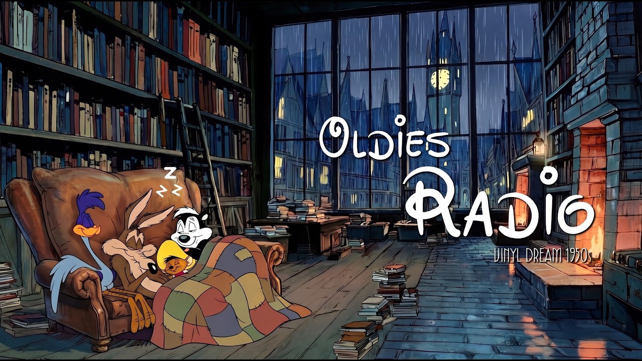 Oldies Playing in Another Room | Sleeping in a Rainy London Library 🌧️