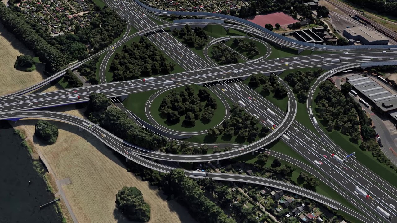 Visualisierung des 6-streifigen Ausbaus der A59 - Großprojekt im Herzen von Duisburg
