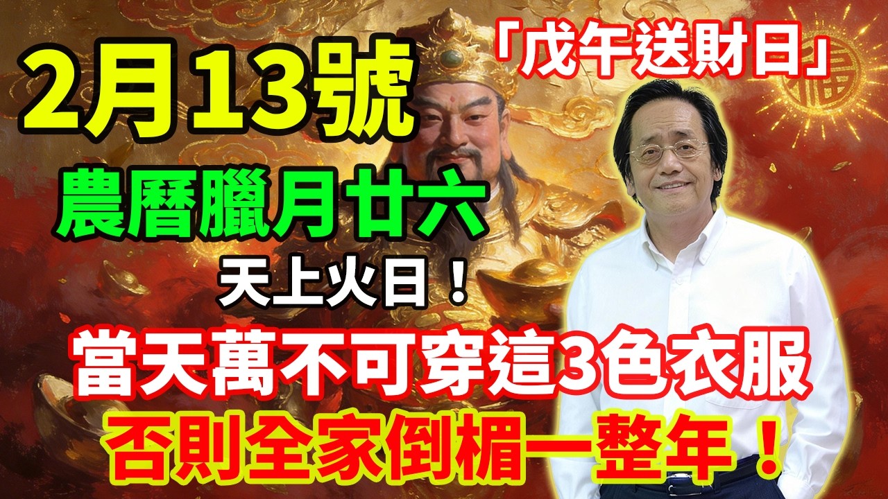 天上火日！2月13號，農曆臘月廿六，「戊午送財日」，當天萬不可穿這3色衣服，一旦穿錯，霉運纏身！否則全家倒楣一整年！#佛學 #佛淨 #佛陀 #佛法 #佛教 #修行
