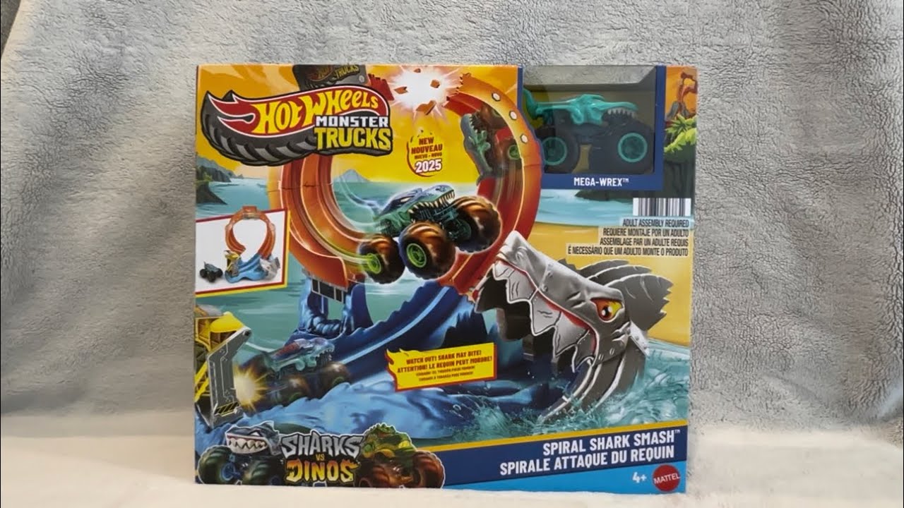 Hot wheels Monster Trucks- Spiral Shark Smash Unboxing ASMR #asmr #sharksvsdinos #hotwheels 