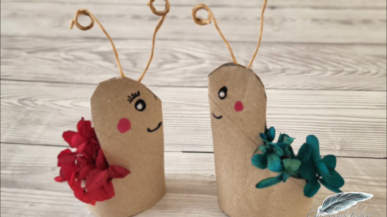 Schnecken aus Klorollen mit Trockenblumen | 1346. DIY-Kreativ-Idee