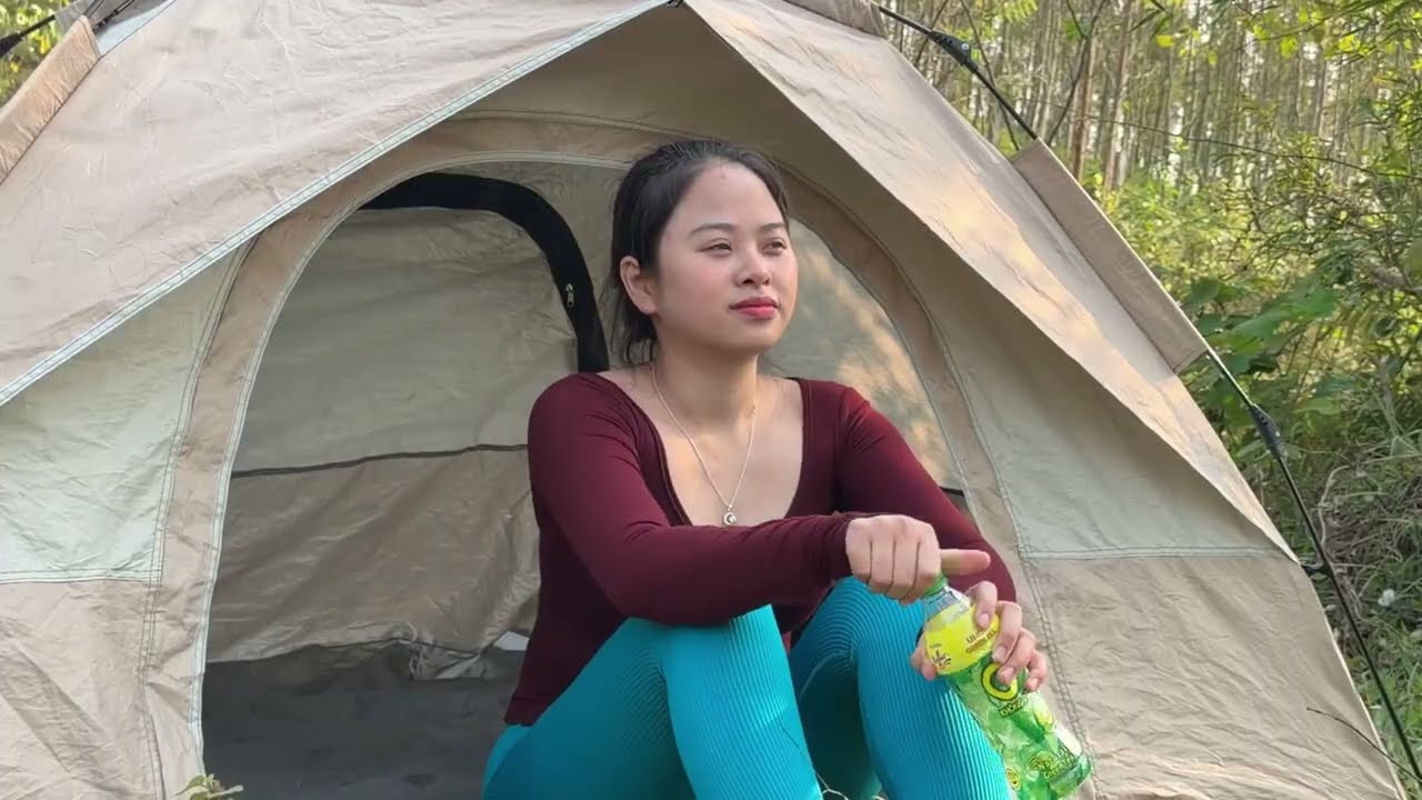 Solo survival camping in the deep forest, outdoor cooking, wilderness life, ASMR