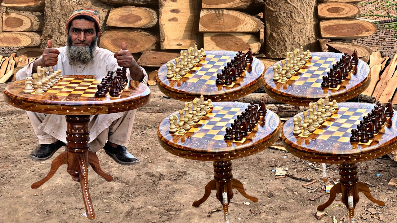 Most incredible process of crafting wooden chess table/ making process of chess board table