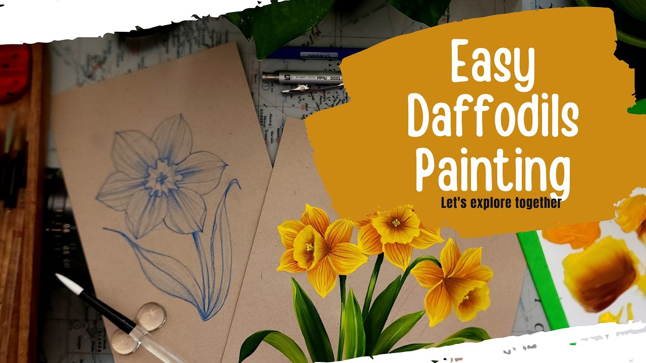 🌼 TUTORIAL : Draw and Paint Daffodils | Beginner Friendly Acrylic Painting | Day 23