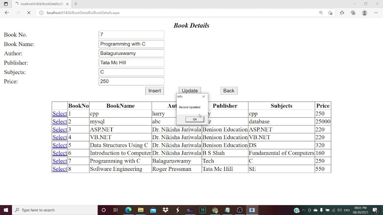 ASP.NET tutorials - Update Functionality | Fill textbox with values from GridView | Example | Hindi